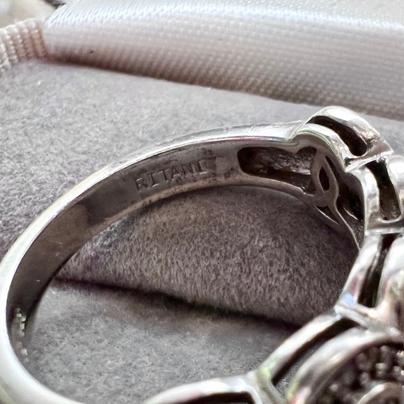 Vintage Designer Ritani Elegant Diamond Halo Band Ring 925 Sterling Silver - Picture 9 of 14